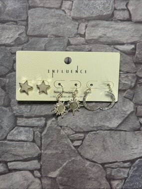 Influence Silver Star, Sun and Crescent Hoop Earring Set